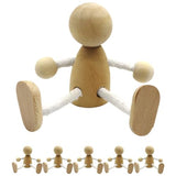 Tofficu Wood Peg Dolls 6pcs Natural Unfinished Wooden Robot Doll People Bodies Action Figures Model Toy Movable Joints Dolls for DIY Painting Craft Tofficu