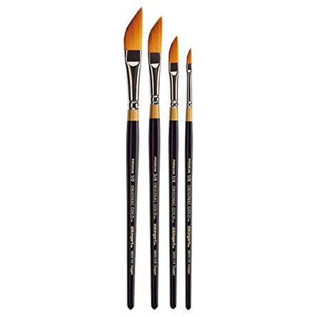 KINGART B-026 Premium 4 pc. Original Gold 9800 Series Dagger Striper Brush Set, Synthetic Golden Taklon for Acrylic, Oil, Watercolor Paint, Short KINGART