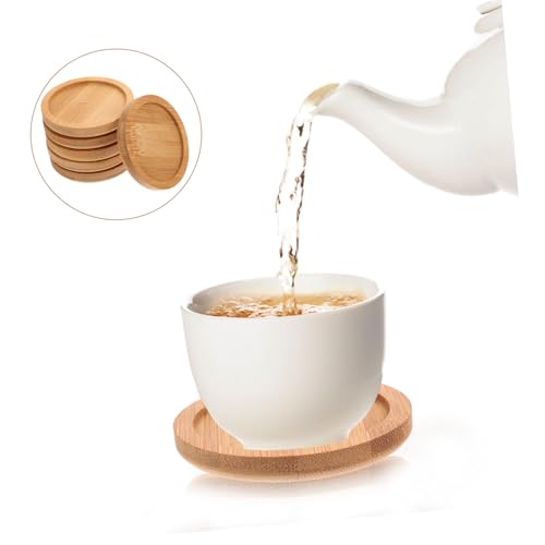 Zerodeko 6pcs Bamboo Coasters Teacup Coasters Blank Coasters Wooden Coasters for Drinks Table Top Tripod Beer Saucers Hot Drinks Pads Round Cup Mat - WoodArtSupply