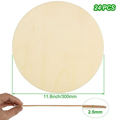 24 Pack 12 Inch Wood Rounds Unfinished Basswood Plywood Wooden Sheets Blank Wood Circle for Crafts Painting School Projects Door Hanger Wood Burning