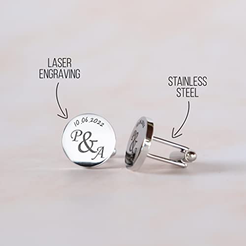 Custom engraved cufflinks for weddings, personalized gift for groom, father of the bride & groom dad, best men, customized gold & silver cufflinks - WoodArtSupply