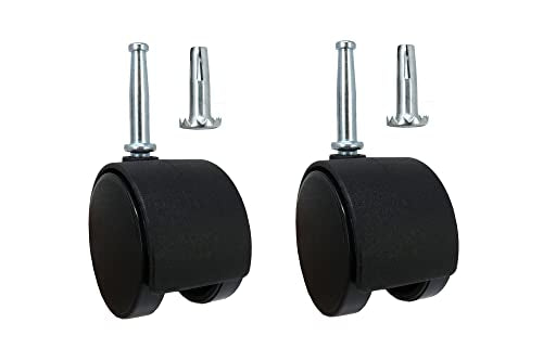 Shepherd Hardware 9418 2-Inch Office Chair Caster, Twin Wheel, 5/16-Inch Stem Diameter, 75-lb Load Capacity, 2-Pack, Black - WoodArtSupply