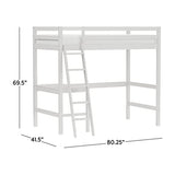 Hillsdale Caspian White Twin Loft Bed with Built-In Desk for Kids Hillsdale