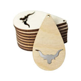 ALL SIZES BULK (12pc to 100pc) Unfinished Wood Wooden Laser Teardrop Longhorn Steer Cow Cutout Dangle Earring Jewelry Blanks Charms Shape Crafts Made Texan Wood Crafts