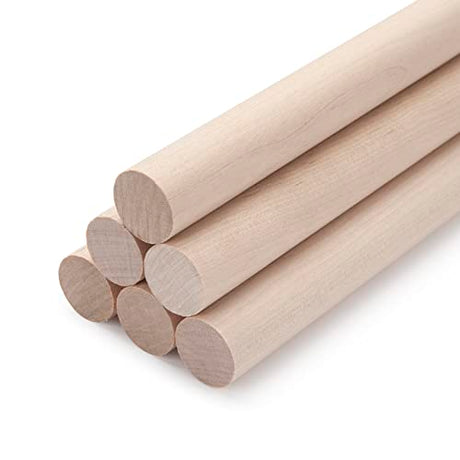 Wooden Dowel Dods Wood Dowels for Crafts, 6 PCS 3/4 x 15" Round Macrame Wooden Sticks for Crafting, Unfinished Hardwood Sticks for Arts and DIYers, Coowayze