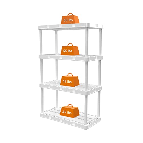 Gracious Living 4 Shelf Knect-A-Shelf Solid Light Duty Storage Unit 12 x 24 x 48 Organizer for Home, Garage, Basement & Laundry, White Gracious Living