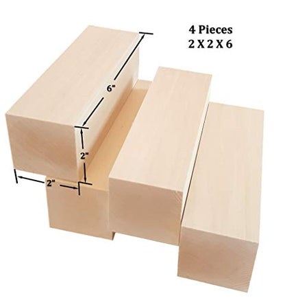 Premium Wisconsin Basswood Carving / Whittling Large Block KIT. 4 Large Pieces Measuring 2X2X6 inches. Suitable for Beginner to Expert. Kiln Dried