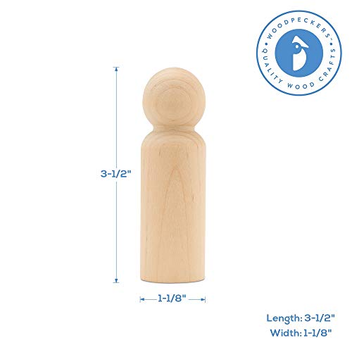 Large Wooden Peg Dolls 3-1/2 inch, Pack of 10 Unfinished Jumbo Dad Peg Doll Figures for Peg People Crafts Woodpeckers