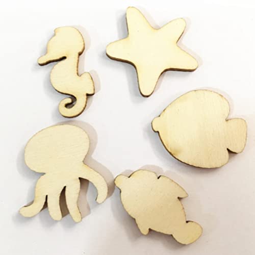 PRETYZOOM 50pcs Pieces Fish Wood Cutouts Blank Wooden Animals Wood Octopus Unfinished Animal Wood Crafts Craft Wood sea Animal Wood Cutouts Ocean - WoodArtSupply