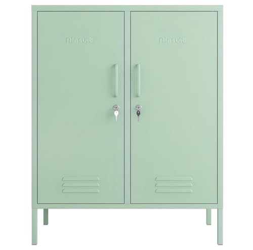 Aiasuit 2 Doors Locker Metal Storage Cabinet 3 Tiers Shelf Multifunctional Storage Organizer Detachable Shelves Easy to Assemble Green Size: 39.37”H