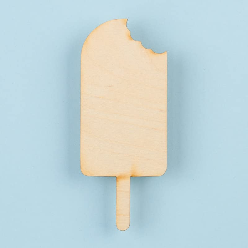 Pack of 12 Unfinished Wood Popsicle Ice Cream Cutouts - Blank Wooden Freezer Ice Pop Craft Shapes Ready to Paint and Decorate for Summer Craft Factory Direct Craft
