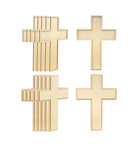 12 Inch 12 Pack Unfinished Wooden Cross Unpainted Wood Cross Layered Cross Framed Cross for DIY Crafts