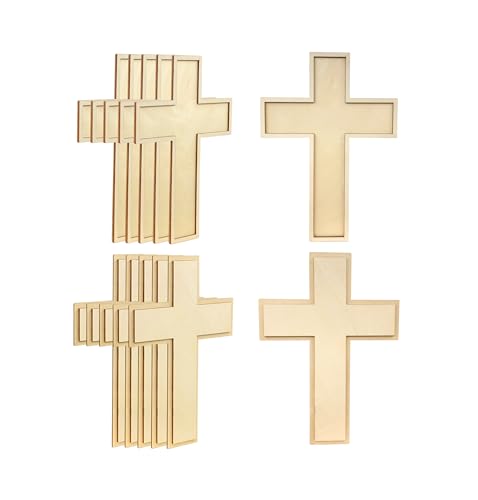 12 Inch 12 Pack Unfinished Wooden Cross Unpainted Wood Cross Layered Cross Framed Cross for DIY Crafts - WoodArtSupply