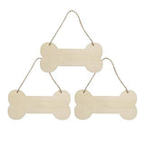 3 Pcs Dog Bone Wood Sign Blank Wooden Plaque Unfinished Wood DIY Crafts Hanging Sign with Ropes for Puppy Pet House Door Wall Decorative, 3.9x7.9 Creaides