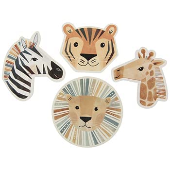 Craft Supply Safari Animals Painted Wood Cutout Shapes - 4 Mini Pieces - Zebra, Tiger, Lion, Giraffe, Multicolor - WoodArtSupply