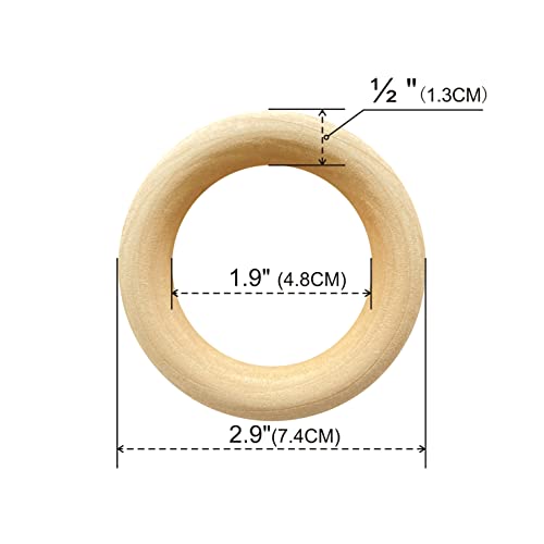 40 Pieces 2.9 Inch Unfinished Wooden Rings for Crafts Natural Solid Wood Circle for Macrame Handmade Project (Inner 1.9 inch)