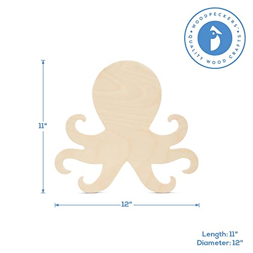 Wood Octopus Cutout 11 x 12 inches, Pack of 2 Unfinished Wood Door Hanger Cutout, Wooden Animals for Crafts & Summer, by Woodpeckers Woodpeckers