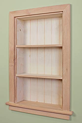 14x24 Unfinished Aiden Wall Niche with Beadboard Back – Elegant Storage Solution with 3 Shelves Fox Hollow Furnishings