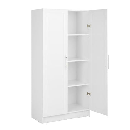 Prepac Elite Storage Accent Cabinet with Panel Doors, White Storage Cabinet, Bathroom Cabinet, Pantry Cabinet with 3 Shelves 16.5.5" D x 32" W x 65"