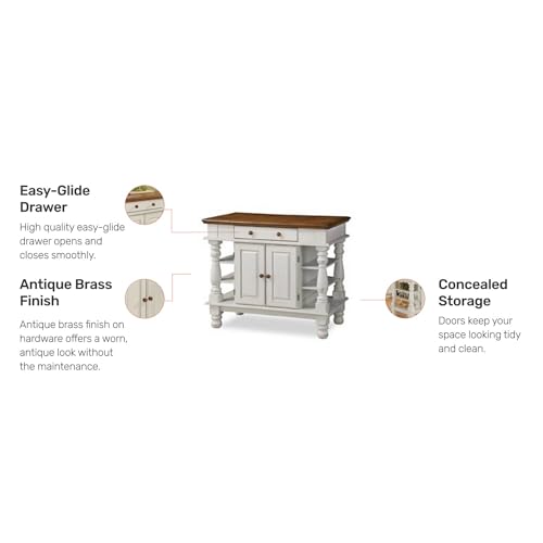 Homestyles Americana Kitchen Island, Off White Stationary Kitchen Island with Storage and Hardwood Top