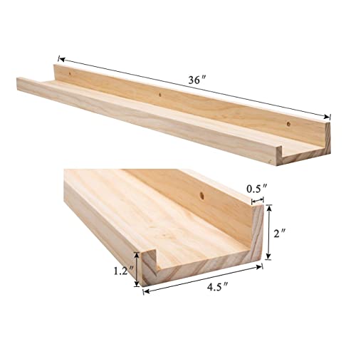 AZSKY Natural Wood Floating Shelves - 36 Inch Photo Ledge Set for Stylish Nursery and Home Décor AZSKY
