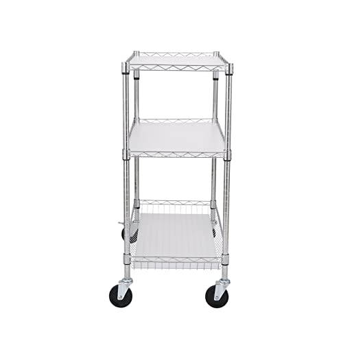 VEVOR Kitchen Utility Cart, 3 Tiers, Wire Rolling Cart with 661 LBS Capacity, Steel Service Cart on Wheels, Metal Storage Trolley with 80 mm Deep