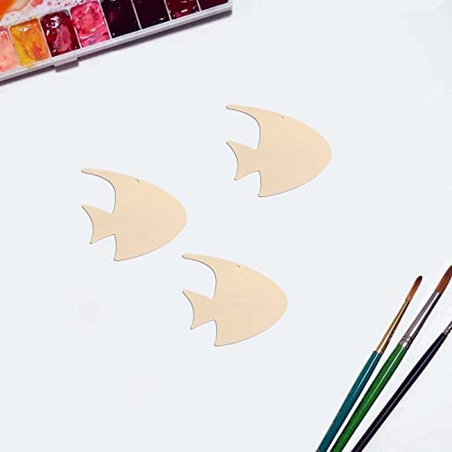 20pcs Fish Shape Unfinished Wood Cutouts DIY Crafts Blank Tropical Fish Wooden Gift Tags Ornaments for Summer Ocean Sea Theme Party Decoration