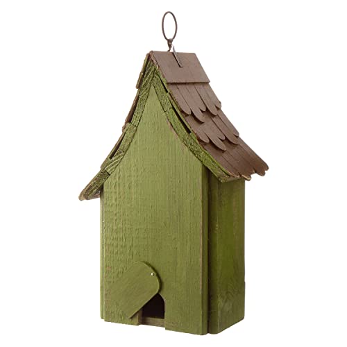 Glitzhome Green Hand Painted Garden Wood Birdhouse with Single Roof Hanging Bird House for Outside glitzhome