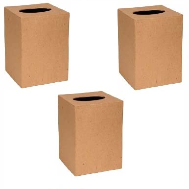Tissue Box Covers 3 Pack Blank Cardboard Kraft Unfinished Paper Mache Facial Tissue Boutique Cube Ready for DIY Personalizing and Decorating Factory Direct Craft