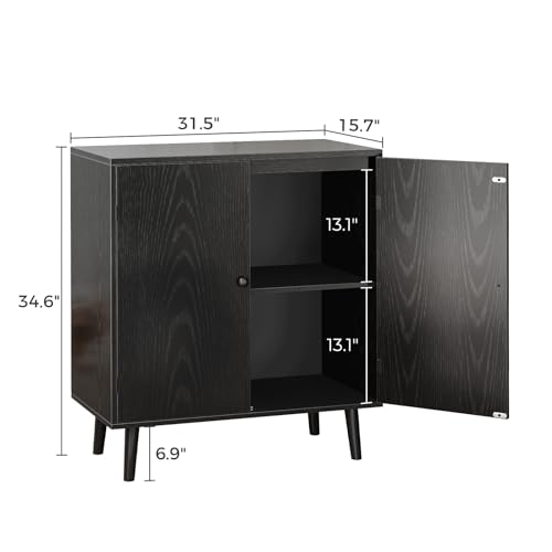 Huuger Buffet Cabinet with Storage, Storage Cabinet with 2 Doors, Black Cabinet with Solid Wood Feet, Sideboard Cabinet Accent Cabinet, for Kitchen, - WoodArtSupply