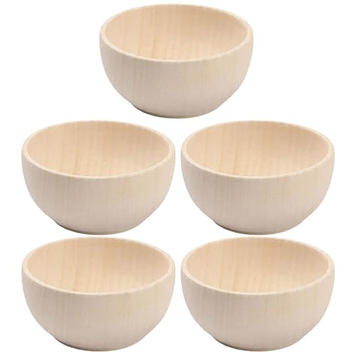 Toddmomy 5Pcs Wooden Craft Bowls Unfinished Wooden Bowls Wood Bowls Unpainted Mini Wooden Bowls for Crafts DIY Painting Art Projects Decor