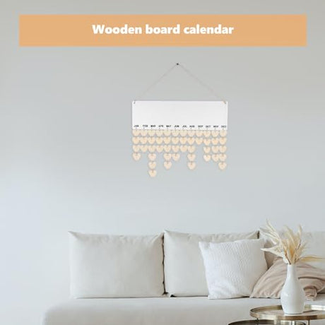 Amosfun Family Birthday Wooden Reminder Calendar Board Wall Hanging Plaque Board Wood Heart Tags with 50 PCS Iron Loops for Wedding Birthday Amosfun