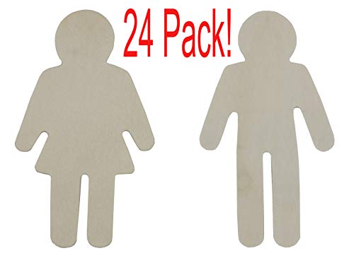 Creative Hobbies 24 Pack - 4.5 Inch Wood Male & Female Shapes, Wood Natural Slices Wooden Cutouts for DIY Crafts Painting Staining Burning, School - WoodArtSupply