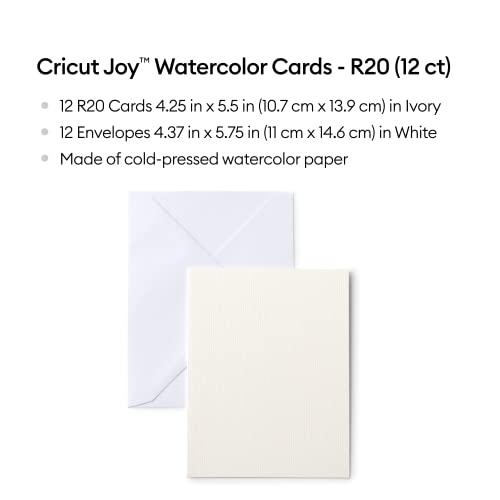 Cricut Cold-Press Watercolor Cards, R20 (12ct) Customizable Blank Greeting Cards with Envelopes, Create Personalized Birthday Cards, Thank You Cards - WoodArtSupply