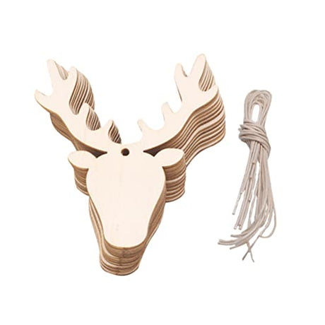 Amosfun Christmas Decor Christmas Wood Ornaments for Crafts 20Pcs Christmas Wooden Cutouts Deer Head Christmas Ornaments Reindeer Hanging Pendants Amosfun