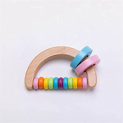 4pc Organic Colorful Baby Rattle Set Safe Food Grade Wood Rattle Soother Bracelet Teether Set Montessori Toddler Toy multicolored