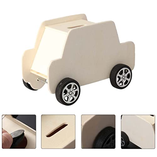 STOBOK 6Pcs DIY Unfinished Wooden Piggy Bank Car Shaped Wood Coin Bank Wood Change Box Paint Decorate Assembly Box Craft Kits for Kids Adult Gift - WoodArtSupply