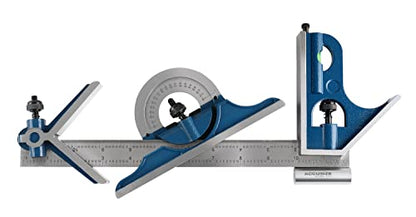 Accusize Industrial Tools 12'' 4 Combination Square Ruler Set Protractor Satin, 4-R Graduation, 0000-8101 - WoodArtSupply