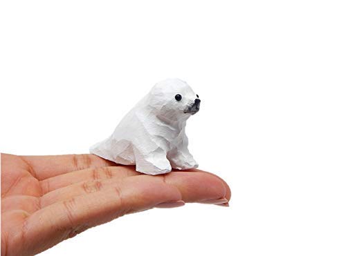 White Seal Figurine Statue Baby Pup Small Animal Sculpture Art Home Decoration Wood Carved Selsela