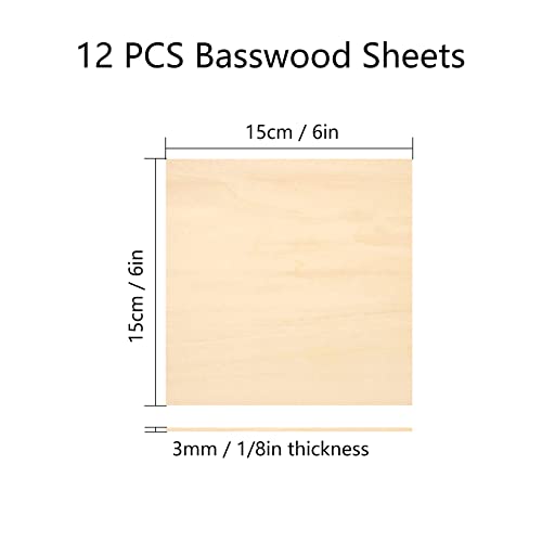 12Pack 1/16 Basswood Sheets 12 x 12 Cricut Wood Sheets Unfinished Plywood  Sheets Basswood for Cricut Maker, Wood Carving, Pyrography, Wood Burning