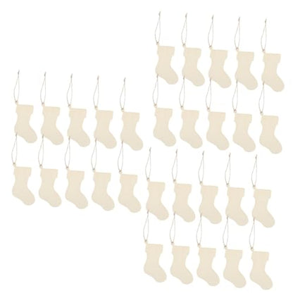 ABOOFAN 150 Pcs Christmas Unfinished Stocking Stuffera DIY Wood Stockings Christmas Hanging Tag Wood Socks Unfinished Christmas Ornaments Wedding