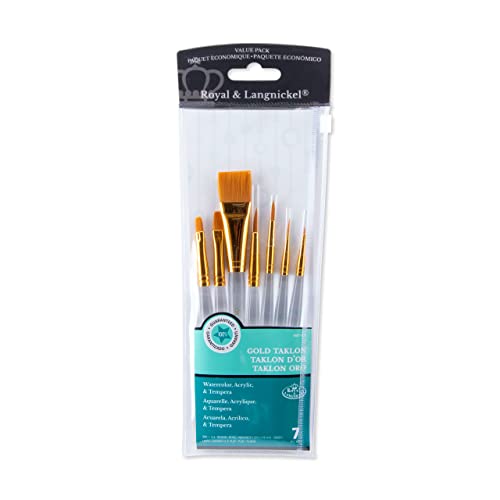 Royal & Langnickel Royal Zip N' Close Gold Taklon Clear Acrylic Variety 7-Piece Brush Set - WoodArtSupply