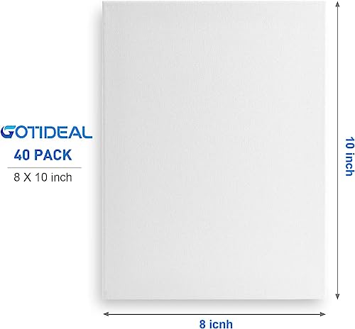 GOTIDEAL Bulk Canvas Boards for Painting, 8x10 inch Value Pack of 40, Gesso Primed White Blank Canvases for Painting - 100% Cotton Art Supplies GOTIDEAL
