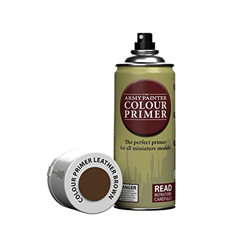 The Army Painter Color Primer Spray Paint, Leather Brown, 400ml, 13.5oz - Acrylic Spray Undercoat for Miniature Painting - Spray Primer for Plastic - WoodArtSupply