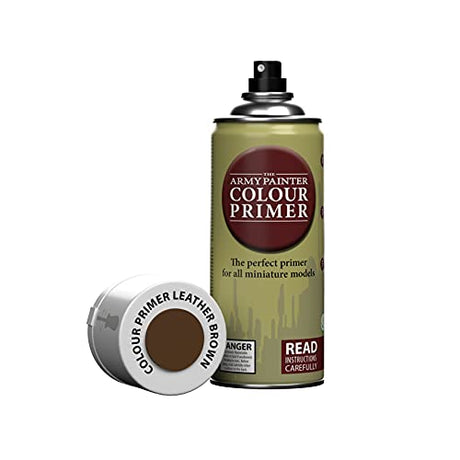 The Army Painter Color Primer Spray Paint, Leather Brown, 400ml, 13.5oz - Acrylic Spray Undercoat for Miniature Painting - Spray Primer for Plastic The Army Painter