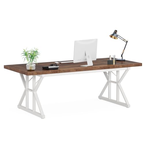 LITTLE TREE 70.8-Inch Large Executive Desk, Modern Computer Office Desk, Wooden Writing Desk Study Table for Home Office LITTLE TREE