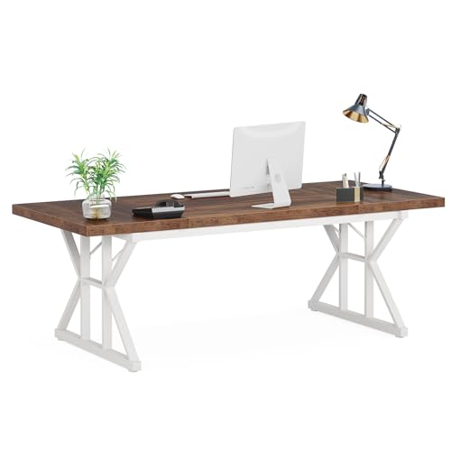 LITTLE TREE 70.8-Inch Large Executive Desk, Modern Computer Office Desk, Wooden Writing Desk Study Table for Home Office - WoodArtSupply