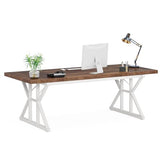 LITTLE TREE 70.8-Inch Large Executive Desk, Modern Computer Office Desk, Wooden Writing Desk Study Table for Home Office LITTLE TREE