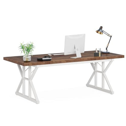 LITTLE TREE 70.8-Inch Large Executive Desk, Modern Computer Office Desk, Wooden Writing Desk Study Table for Home Office - WoodArtSupply