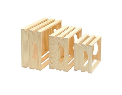 Set of 3 Wooden Pallet Crates Nesting Unfinished Wood Trays Storage for DIY Crafts (Large Size 9.4 x 7.8 x 4.3 in)